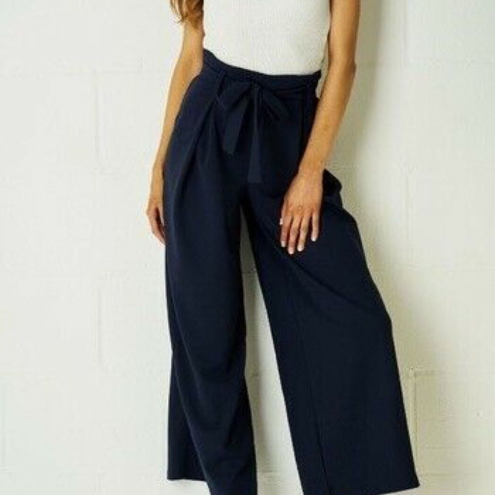 Zara Trafaluc Black Wide Leg Paper Bag Waist Pants